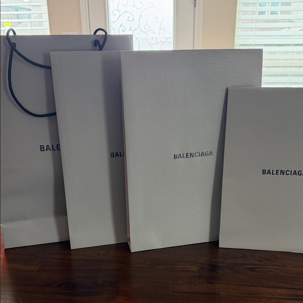 Balenciaga White Logo Shopping Bags and Boxes Set